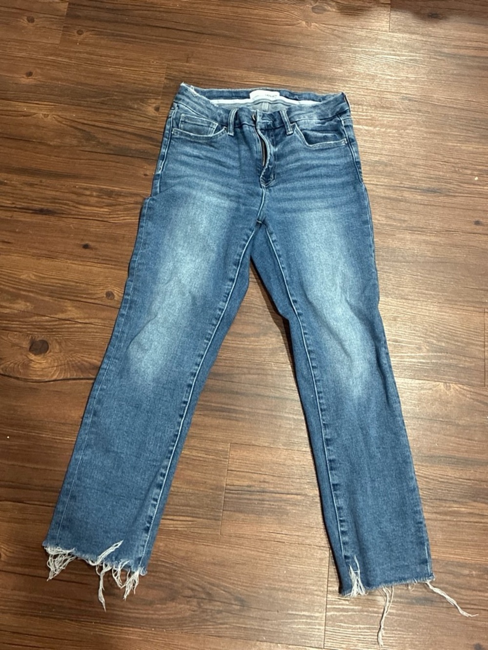 Women’s Blue Frayed-Hem Slim Jeans